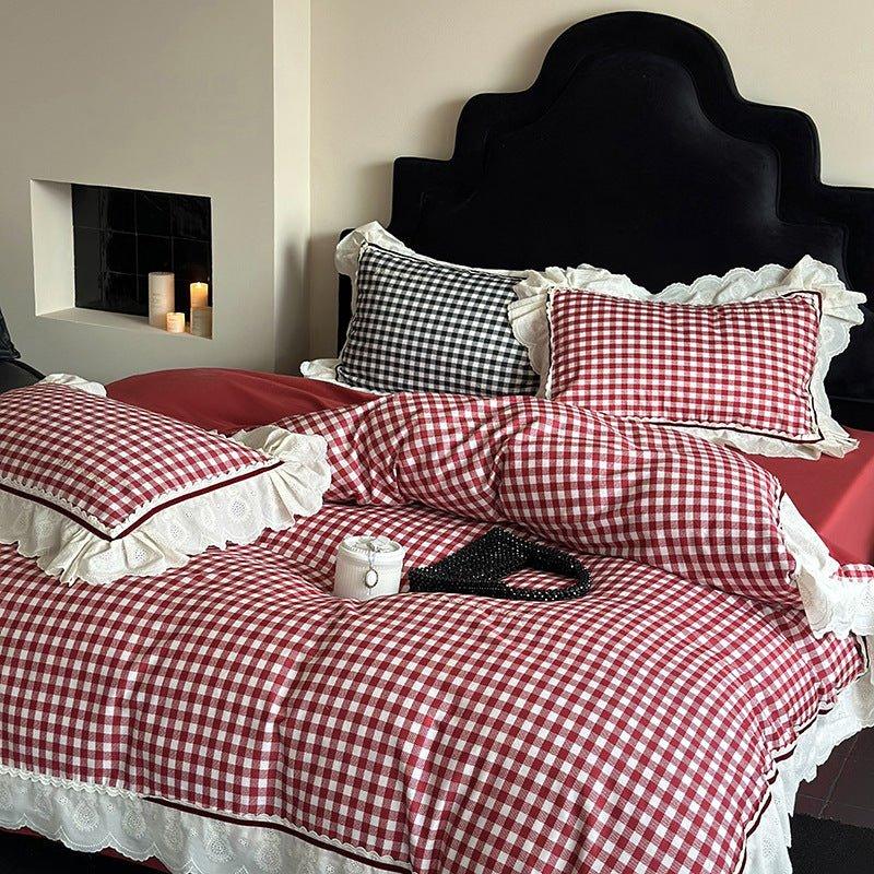 Hazel Vintage Gingham Ruffle Bedding Set / Black Ever Lasting