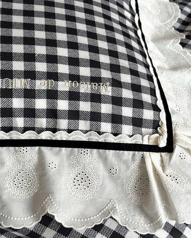 Hazel Vintage Gingham Ruffle Bedding Set / Black Ever Lasting