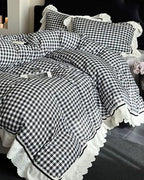Hazel Vintage Gingham Ruffle Bedding Set / Black Ever Lasting