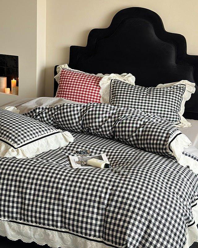 Hazel Vintage Gingham Ruffle Bedding Set / Black Ever Lasting