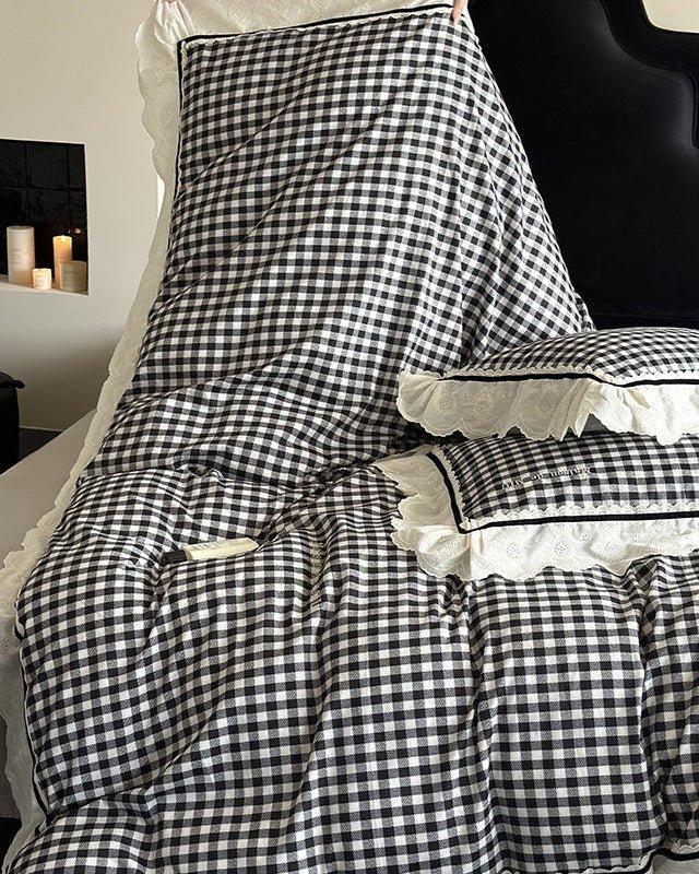 Hazel Vintage Gingham Ruffle Bedding Set / Black Ever Lasting