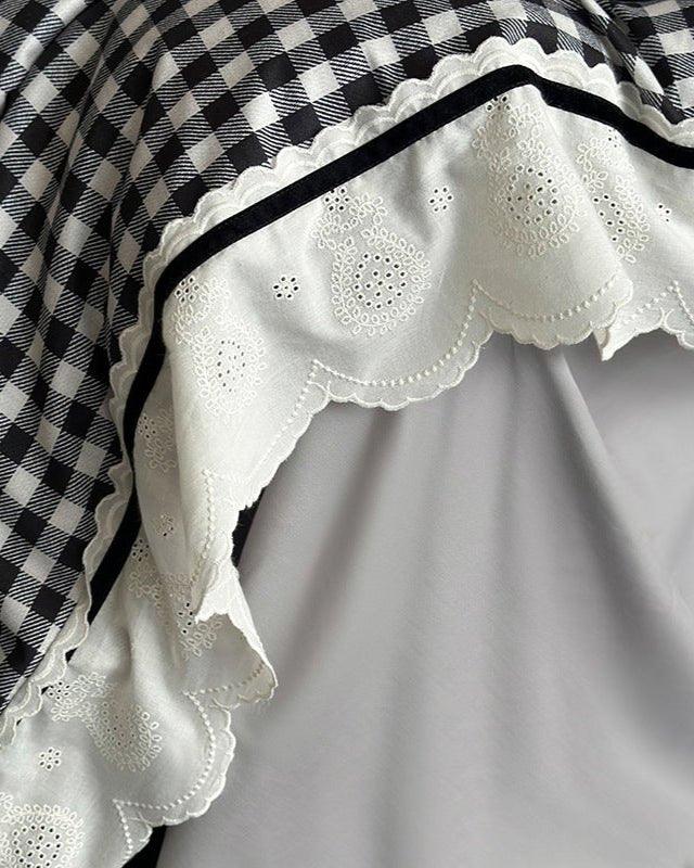 Hazel Vintage Gingham Ruffle Bedding Set / Black Ever Lasting
