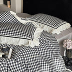 Hazel Vintage Gingham Ruffle Bedding Set / Black Ever Lasting