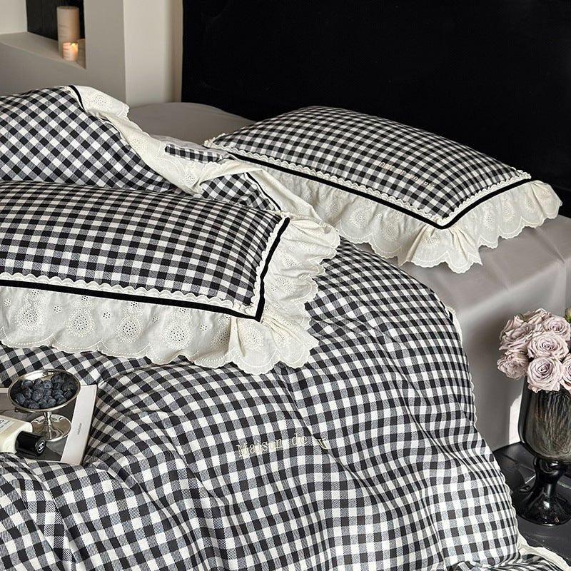 Hazel Vintage Gingham Ruffle Bedding Set / Black Ever Lasting