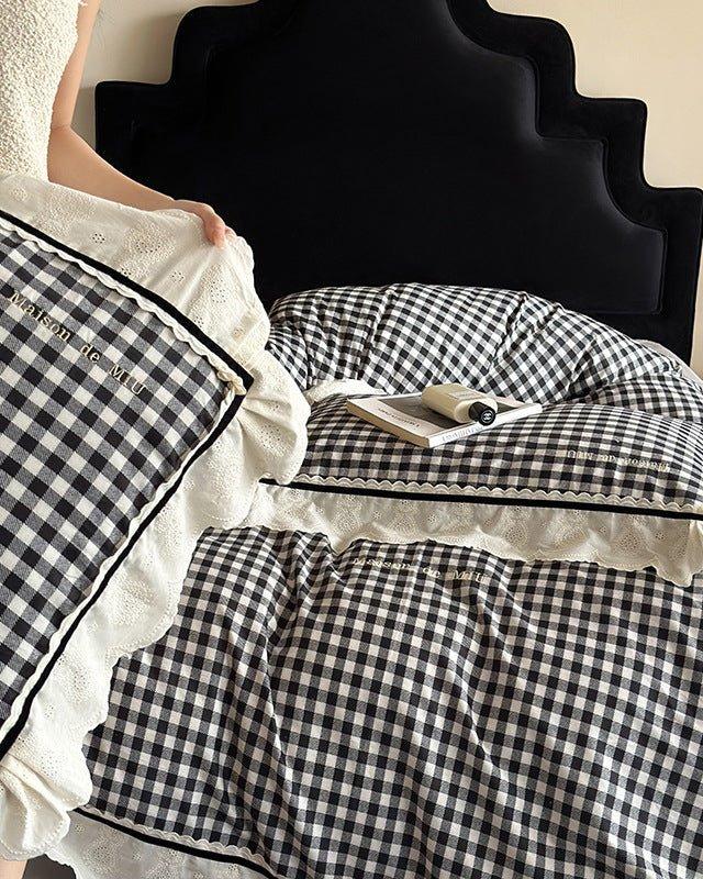 Hazel Vintage Gingham Ruffle Bedding Set / Black Ever Lasting