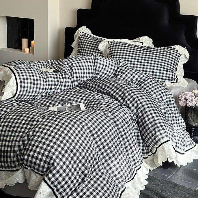 Hazel Vintage Gingham Ruffle Bedding Set / Black Ever Lasting