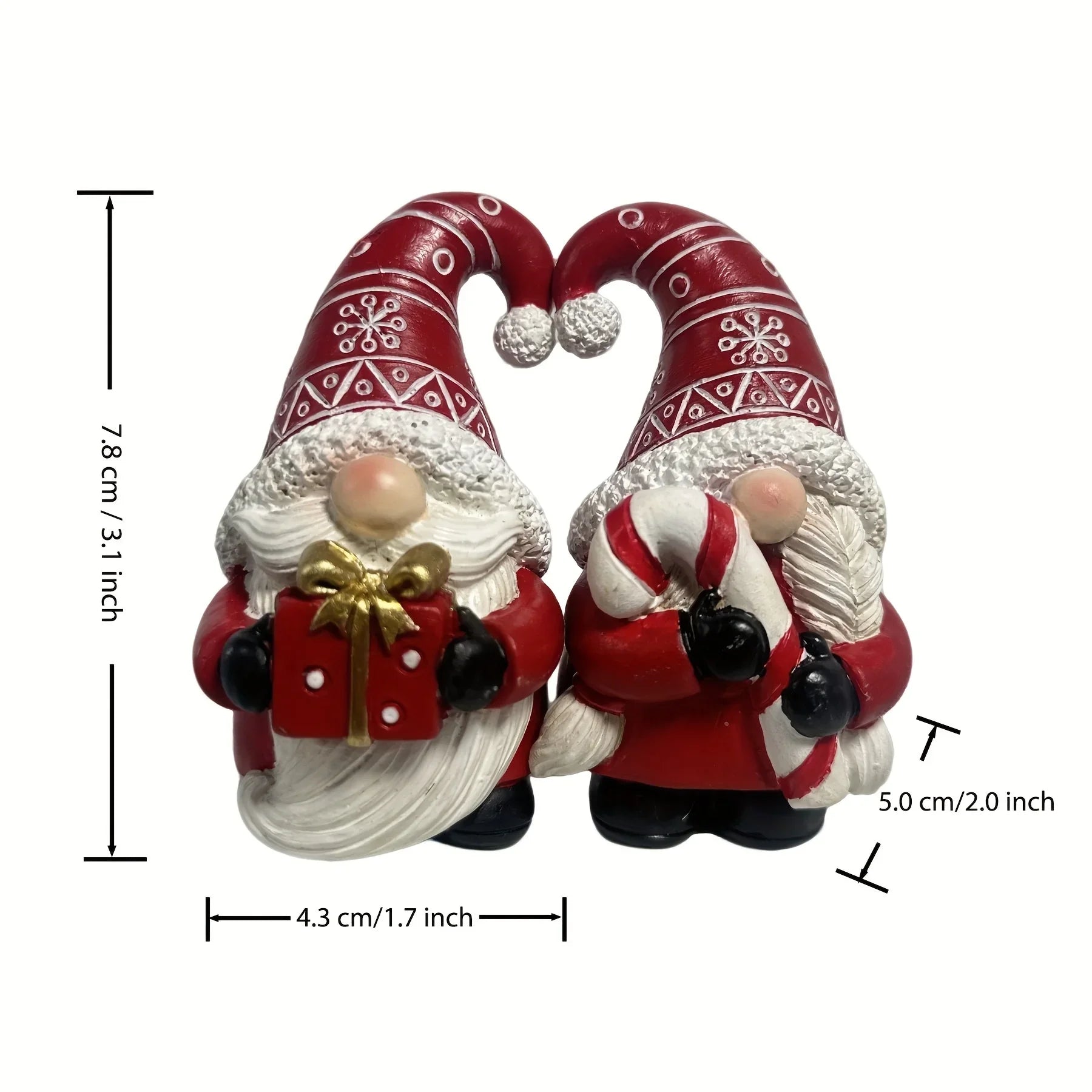 Heart-Shaped Gnome Figurine - Resin Christmas Decoration with Red & White Gnomes, Black Outstretched Arms & White Beard - Indoor/Outdoor Holiday Decor, Tabletop Centerpiece, Cottage-Style Ornament (No Feathers/Snow/Laser) House Of Avana