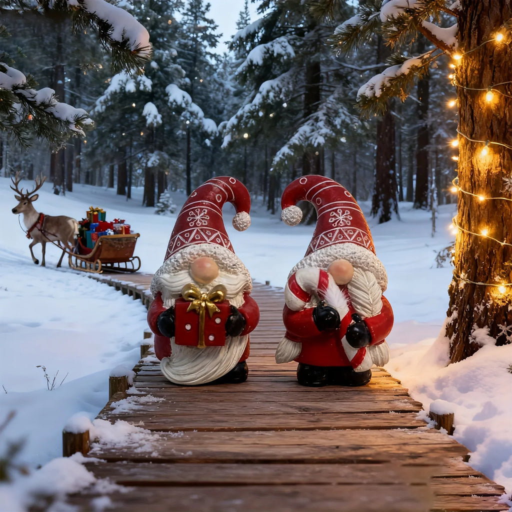 Heart-Shaped Gnome Figurine - Resin Christmas Decoration with Red & White Gnomes, Black Outstretched Arms & White Beard - Indoor/Outdoor Holiday Decor, Tabletop Centerpiece, Cottage-Style Ornament (No Feathers/Snow/Laser) House Of Avana