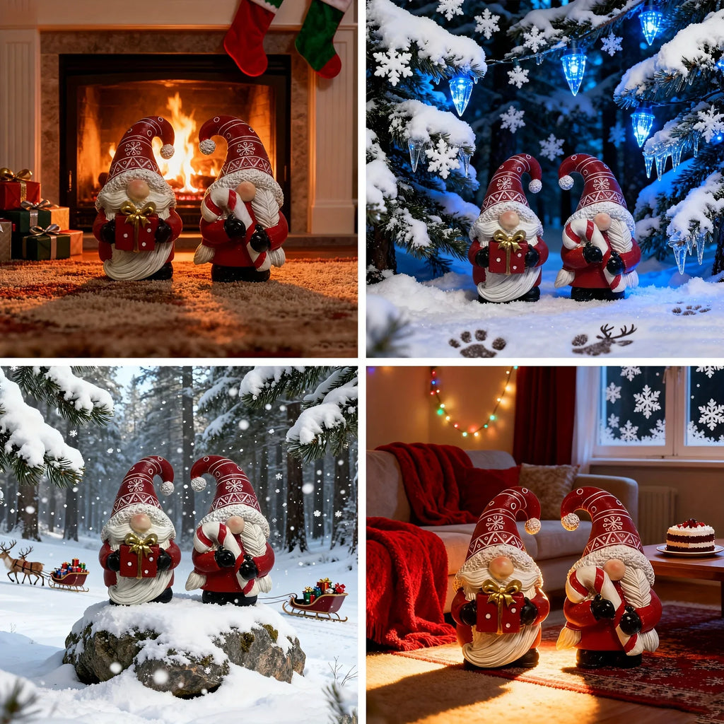 Heart-Shaped Gnome Figurine - Resin Christmas Decoration with Red & White Gnomes, Black Outstretched Arms & White Beard - Indoor/Outdoor Holiday Decor, Tabletop Centerpiece, Cottage-Style Ornament (No Feathers/Snow/Laser) House Of Avana