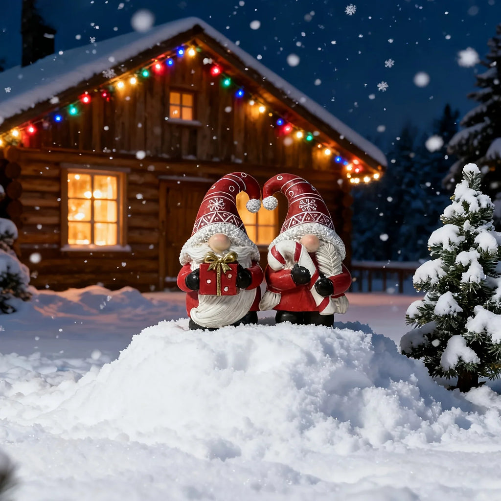 Heart-Shaped Gnome Figurine - Resin Christmas Decoration with Red & White Gnomes, Black Outstretched Arms & White Beard - Indoor/Outdoor Holiday Decor, Tabletop Centerpiece, Cottage-Style Ornament (No Feathers/Snow/Laser) House Of Avana