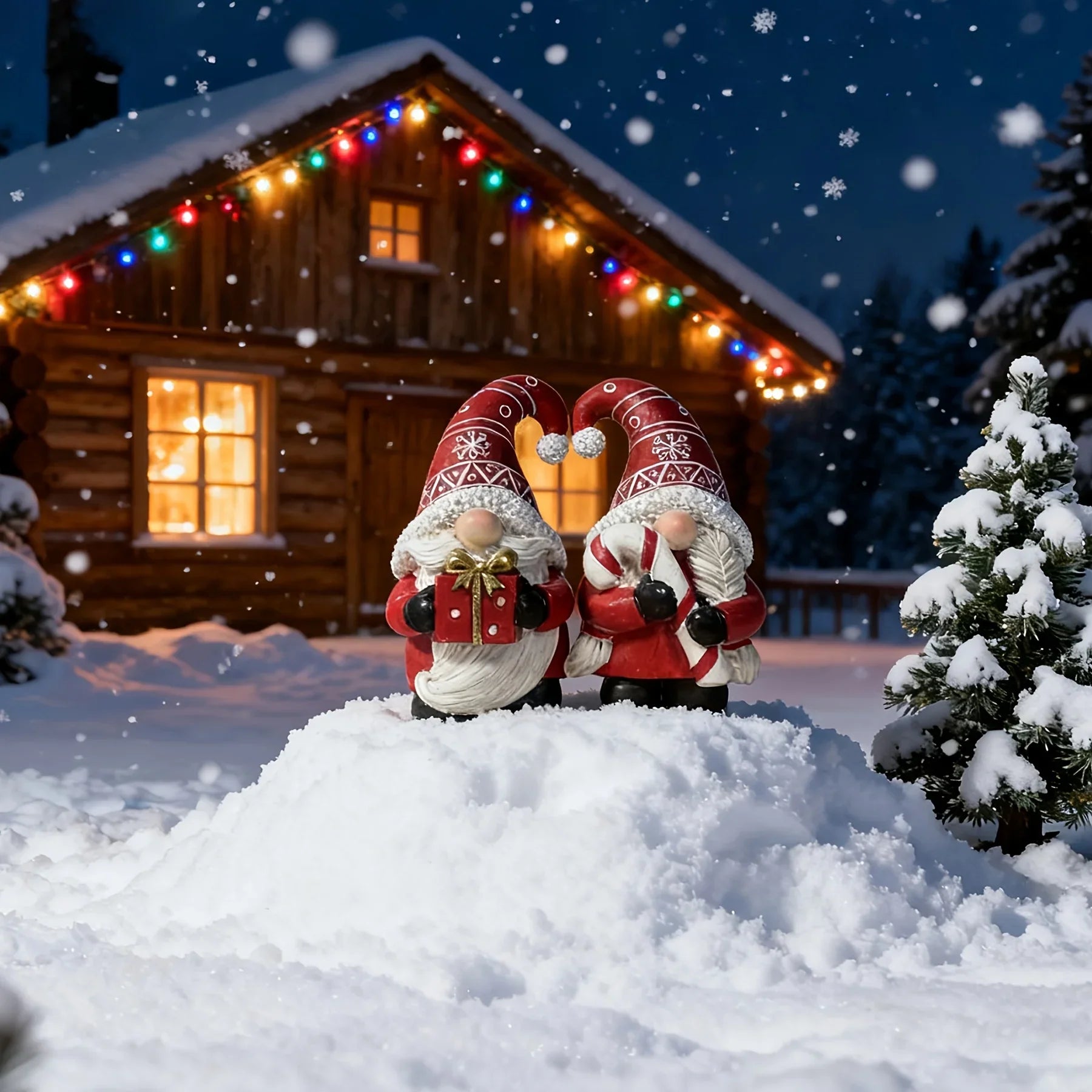 Heart-Shaped Gnome Figurine - Resin Christmas Decoration with Red & White Gnomes, Black Outstretched Arms & White Beard - Indoor/Outdoor Holiday Decor, Tabletop Centerpiece, Cottage-Style Ornament (No Feathers/Snow/Laser) House Of Avana