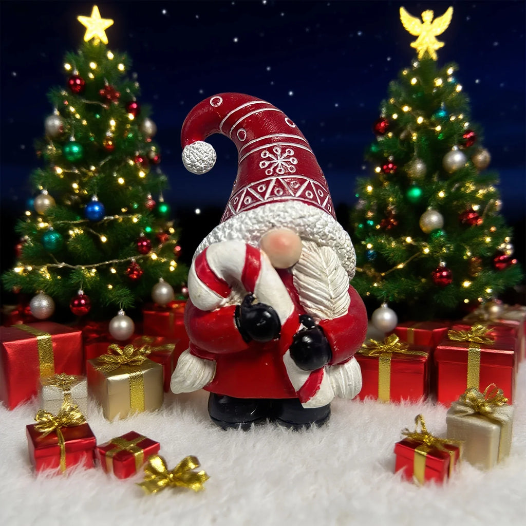 Heart-Shaped Gnome Figurine - Resin Christmas Decoration with Red & White Gnomes, Black Outstretched Arms & White Beard - Indoor/Outdoor Holiday Decor, Tabletop Centerpiece, Cottage-Style Ornament (No Feathers/Snow/Laser) House Of Avana