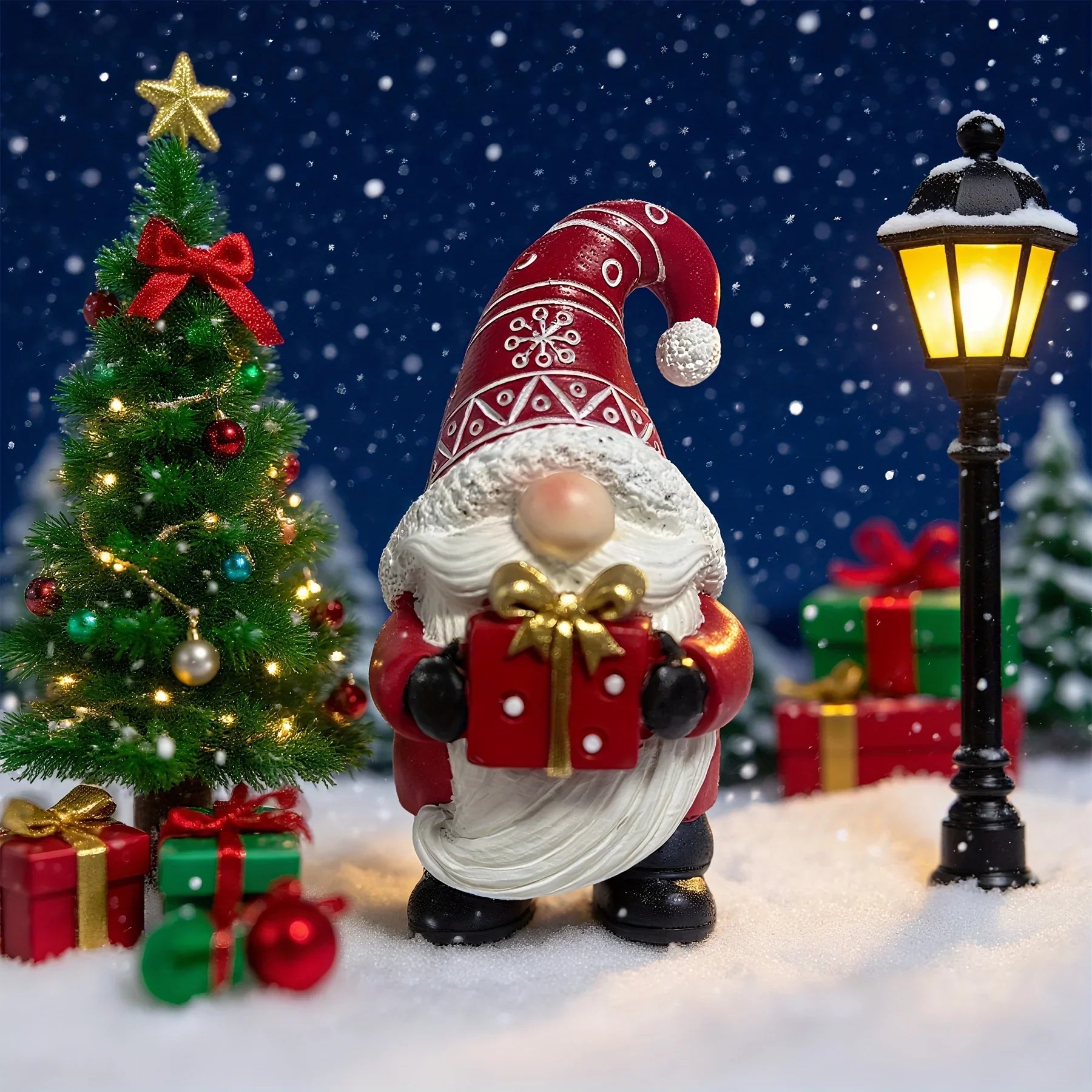 Heart-Shaped Gnome Figurine - Resin Christmas Decoration with Red & White Gnomes, Black Outstretched Arms & White Beard - Indoor/Outdoor Holiday Decor, Tabletop Centerpiece, Cottage-Style Ornament (No Feathers/Snow/Laser) House Of Avana