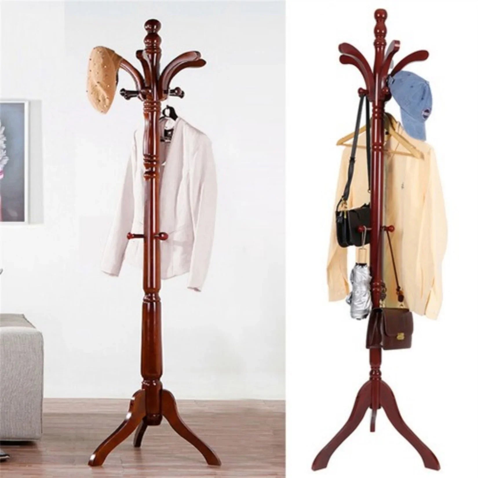 176.5cm H Hall Tree Free Standing Coat Rack Entryway Coat Stand with 13 Hooks Height Adjustable Garment Hanger Stand Stable Triangle Legged Base House Of Avana