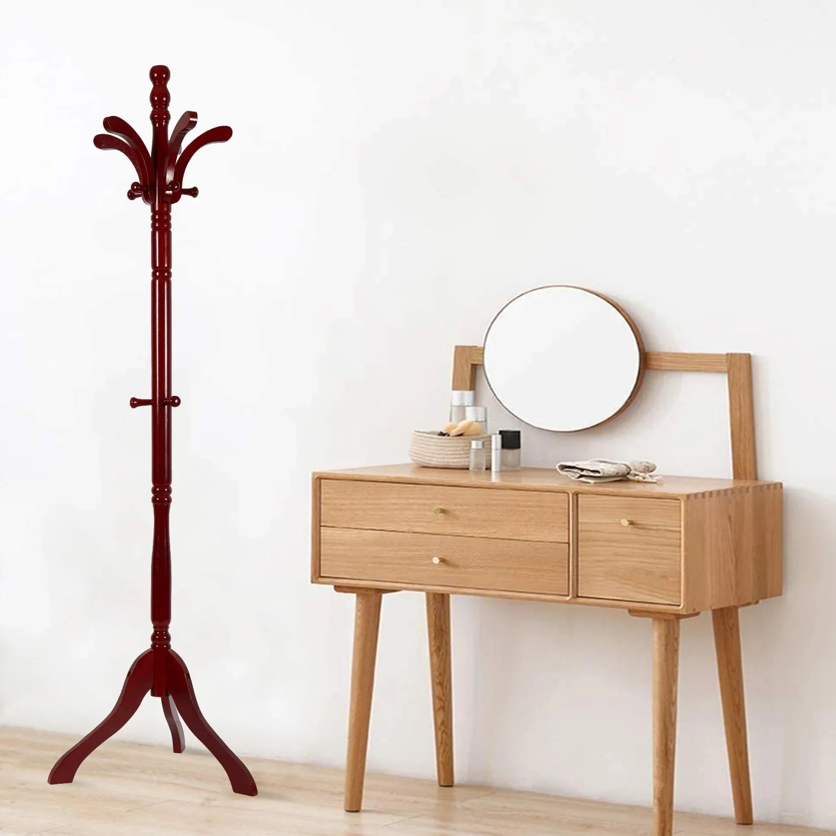 176.5cm H Hall Tree Free Standing Coat Rack Entryway Coat Stand with 13 Hooks Height Adjustable Garment Hanger Stand Stable Triangle Legged Base House Of Avana