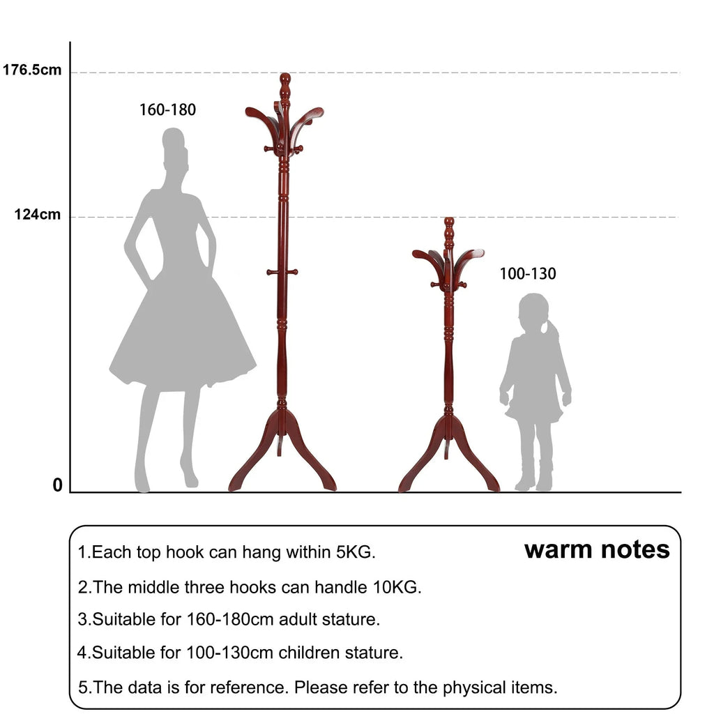 176.5cm H Hall Tree Free Standing Coat Rack Entryway Coat Stand with 13 Hooks Height Adjustable Garment Hanger Stand Stable Triangle Legged Base House Of Avana