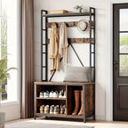 Heavy-Duty Hall Tree with Bench - 5-in-1 Entryway Organizer with Shoe Storage, Coat Rack, Bench - Freestanding Shoe Rack with 8 Hooks & 3 Cubbies, Space-Saving Design for Hallway, Living Room, Apartment - Sturdy Wooden & Meta House Of Avana