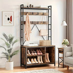 Heavy-Duty Hall Tree with Bench - 5-in-1 Entryway Organizer with Shoe Storage, Coat Rack, Bench - Freestanding Shoe Rack with 8 Hooks & 3 Cubbies, Space-Saving Design for Hallway, Living Room, Apartment - Sturdy Wooden & Meta House Of Avana