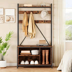 Heavy-Duty Hall Tree with Bench - 5-in-1 Entryway Organizer with Shoe Storage, Coat Rack, Bench - Freestanding Shoe Rack with 8 Hooks & 3 Cubbies, Space-Saving Design for Hallway, Living Room, Apartment - Sturdy Wooden & Meta House Of Avana