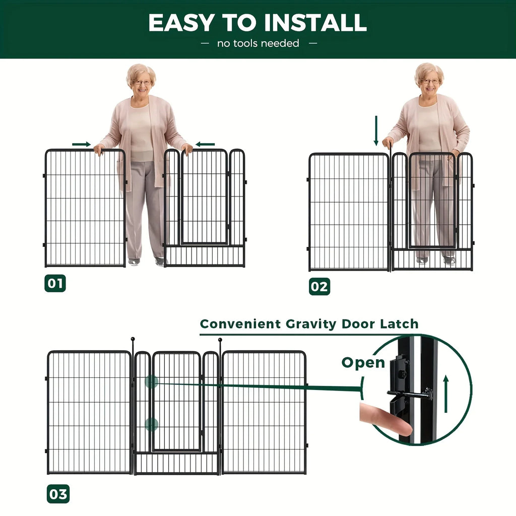 [Heavy Duty Metal Dog Playpen] Extra Large Heavy Duty Metal Dog Playpen - 40"H x 18'L (8 Panels) Indoor/Outdoor Pet Fence, Portable Puppy Pen with Wide Door & Low Threshold, for Large Breeds, RV, Yard, Home - Easy Assembly & House Of Avana