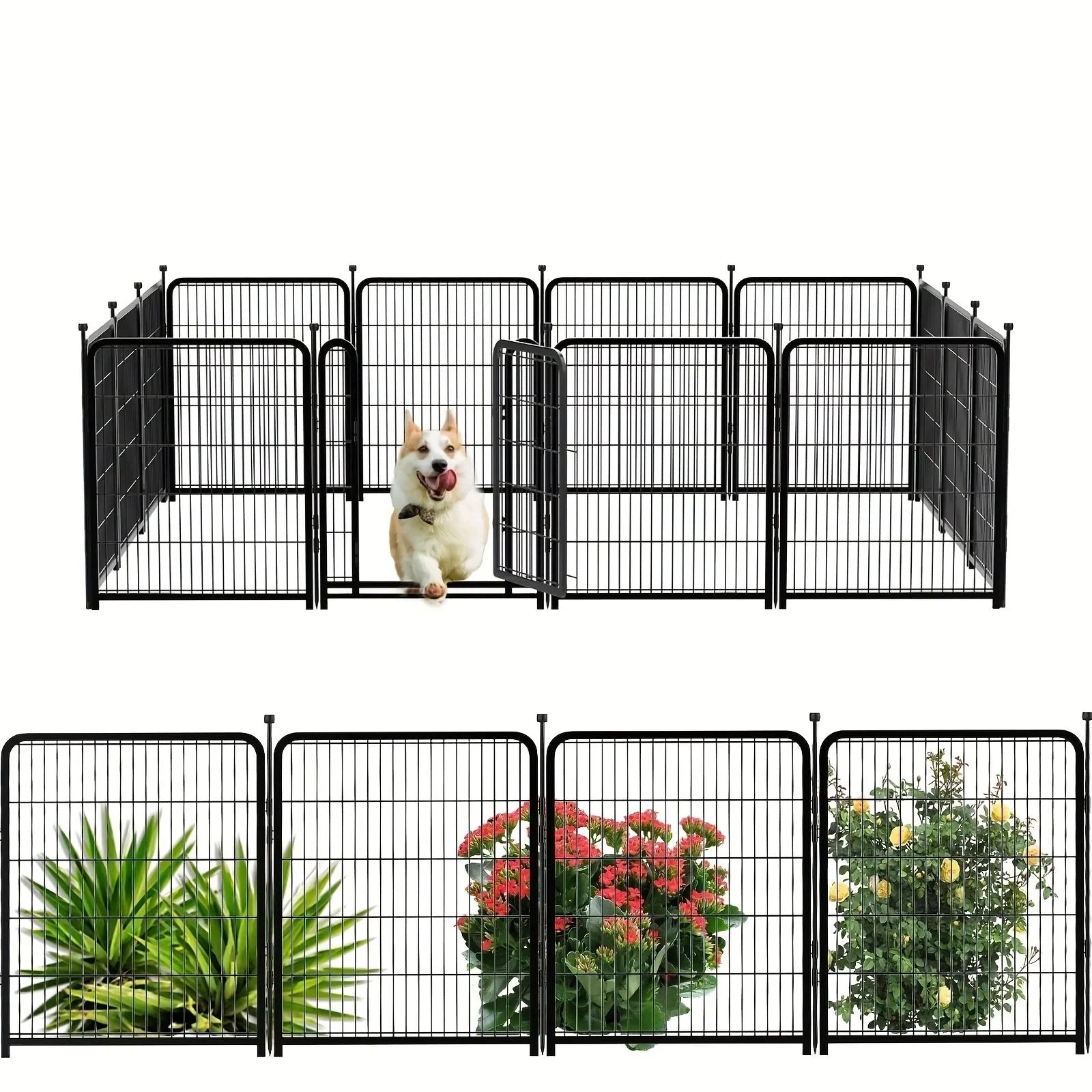[Heavy Duty Metal Dog Playpen] Extra Large Heavy Duty Metal Dog Playpen - 40"H x 18'L (8 Panels) Indoor/Outdoor Pet Fence, Portable Puppy Pen with Wide Door & Low Threshold, for Large Breeds, RV, Yard, Home - Easy Assembly & House Of Avana