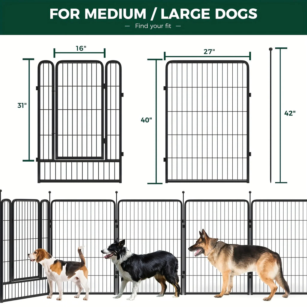 [Heavy Duty Metal Dog Playpen] Extra Large Heavy Duty Metal Dog Playpen - 40"H x 18'L (8 Panels) Indoor/Outdoor Pet Fence, Portable Puppy Pen with Wide Door & Low Threshold, for Large Breeds, RV, Yard, Home - Easy Assembly & House Of Avana
