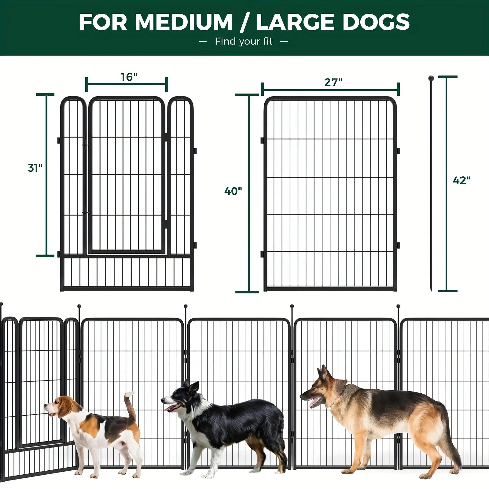 [Heavy Duty Metal Dog Playpen] Extra Large Heavy Duty Metal Dog Playpen - 40"H x 18'L (8 Panels) Indoor/Outdoor Pet Fence, Portable Puppy Pen with Wide Door & Low Threshold, for Large Breeds, RV, Yard, Home - Easy Assembly & House Of Avana