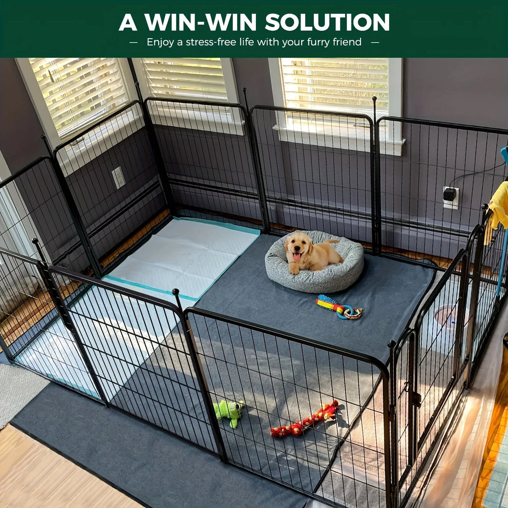 [Heavy Duty Metal Dog Playpen] Extra Large Heavy Duty Metal Dog Playpen - 40"H x 18'L (8 Panels) Indoor/Outdoor Pet Fence, Portable Puppy Pen with Wide Door & Low Threshold, for Large Breeds, RV, Yard, Home - Easy Assembly & House Of Avana