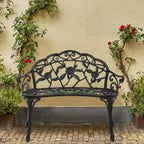 Outdoor Patio Bench - Heavy-Duty Cast Aluminum & Iron Construction, Elegant Floral design with Curved Legs - All-Weather Garden, Porch, or Entryway Furniture - Easy Assembly (No Tools Needed) - Black Bench for Modern/Traditio House Of Avana
