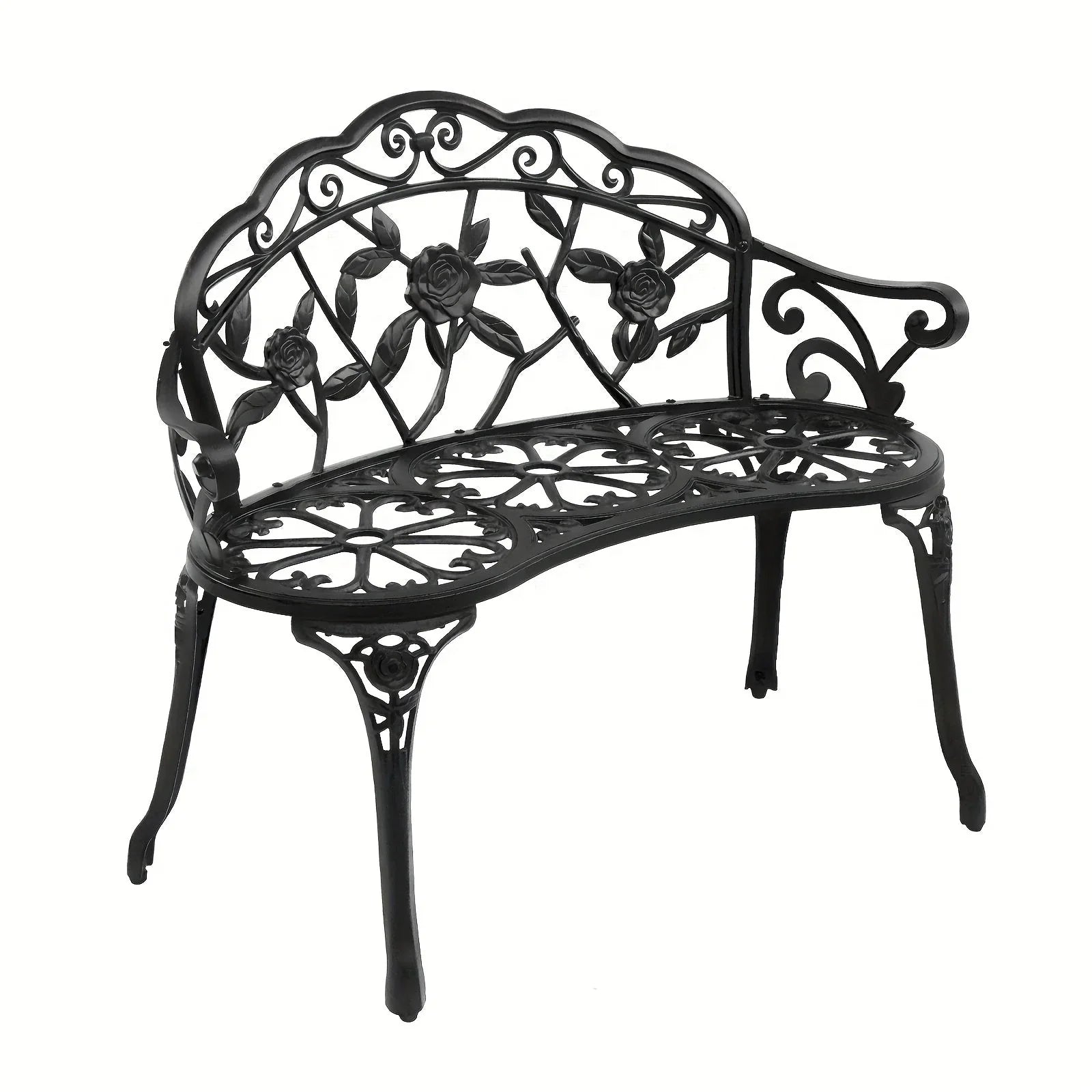 Outdoor Patio Bench - Heavy-Duty Cast Aluminum & Iron Construction, Elegant Floral design with Curved Legs - All-Weather Garden, Porch, or Entryway Furniture - Easy Assembly (No Tools Needed) - Black Bench for Modern/Traditio House Of Avana