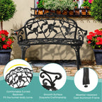 Outdoor Patio Bench - Heavy-Duty Cast Aluminum & Iron Construction, Elegant Floral design with Curved Legs - All-Weather Garden, Porch, or Entryway Furniture - Easy Assembly (No Tools Needed) - Black Bench for Modern/Traditio House Of Avana