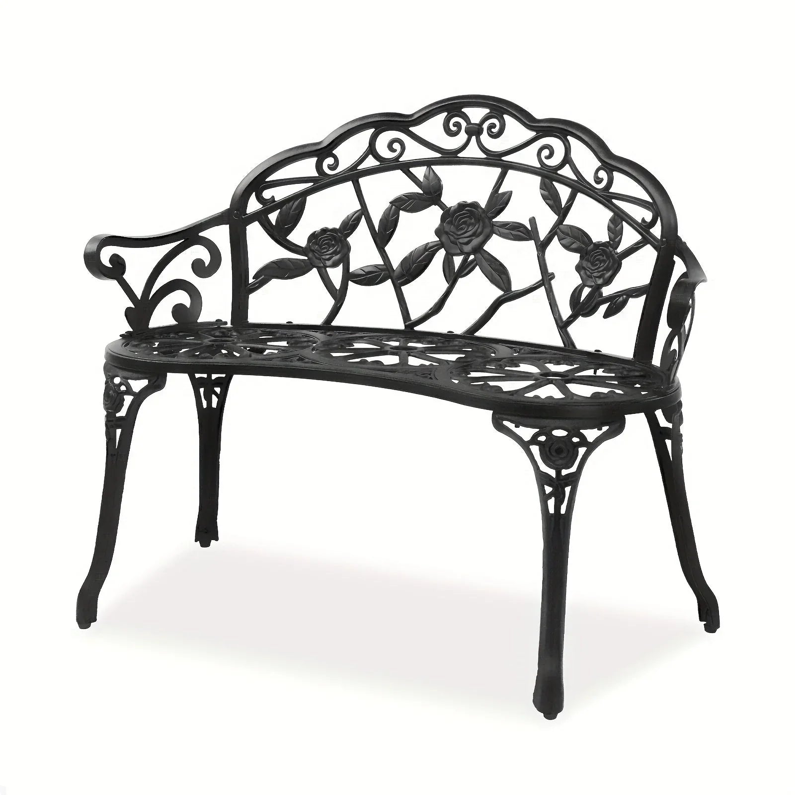 Outdoor Patio Bench - Heavy-Duty Cast Aluminum & Iron Construction, Elegant Floral design with Curved Legs - All-Weather Garden, Porch, or Entryway Furniture - Easy Assembly (No Tools Needed) - Black Bench for Modern/Traditio House Of Avana
