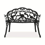 Outdoor Patio Bench - Heavy-Duty Cast Aluminum & Iron Construction, Elegant Floral design with Curved Legs - All-Weather Garden, Porch, or Entryway Furniture - Easy Assembly (No Tools Needed) - Black Bench for Modern/Traditio House Of Avana
