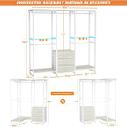 Heavy Duty White Metal Freestanding Garment Rack Closet Wardrobe with 3 Drawers
