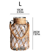 Natural fiber hemp rope wrapped glass vase, earthy tones - House of Avana