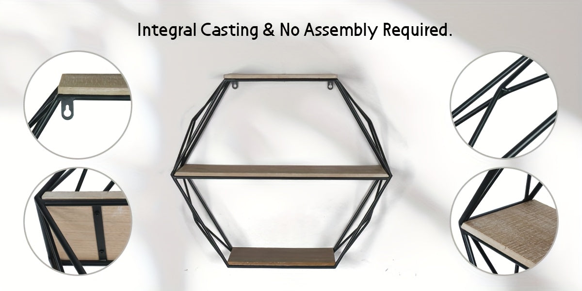 Hexagon Wall Shelves, Floating Shelves, Wall Mounted Shelves for Decor, Wood&Metal, Suitable for Living Room, Entryway, Hallway, Office, Floating Shelves House Of Avana