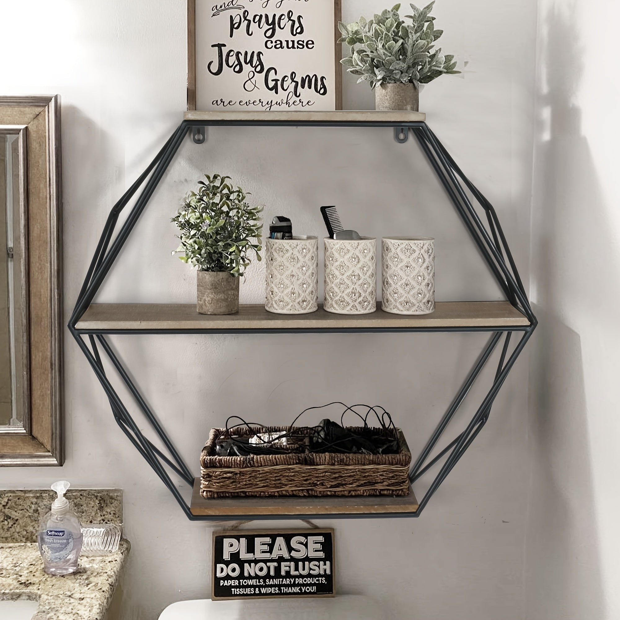 Hexagon Wall Shelves, Floating Shelves, Wall Mounted Shelves for Decor, Wood&Metal, Suitable for Living Room, Entryway, Hallway, Office, Floating Shelves House Of Avana