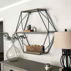 Hexagon Wall Shelves, Floating Shelves, Wall Mounted Shelves for Decor, Wood&Metal, Suitable for Living Room, Entryway, Hallway, Office, Floating Shelves House Of Avana