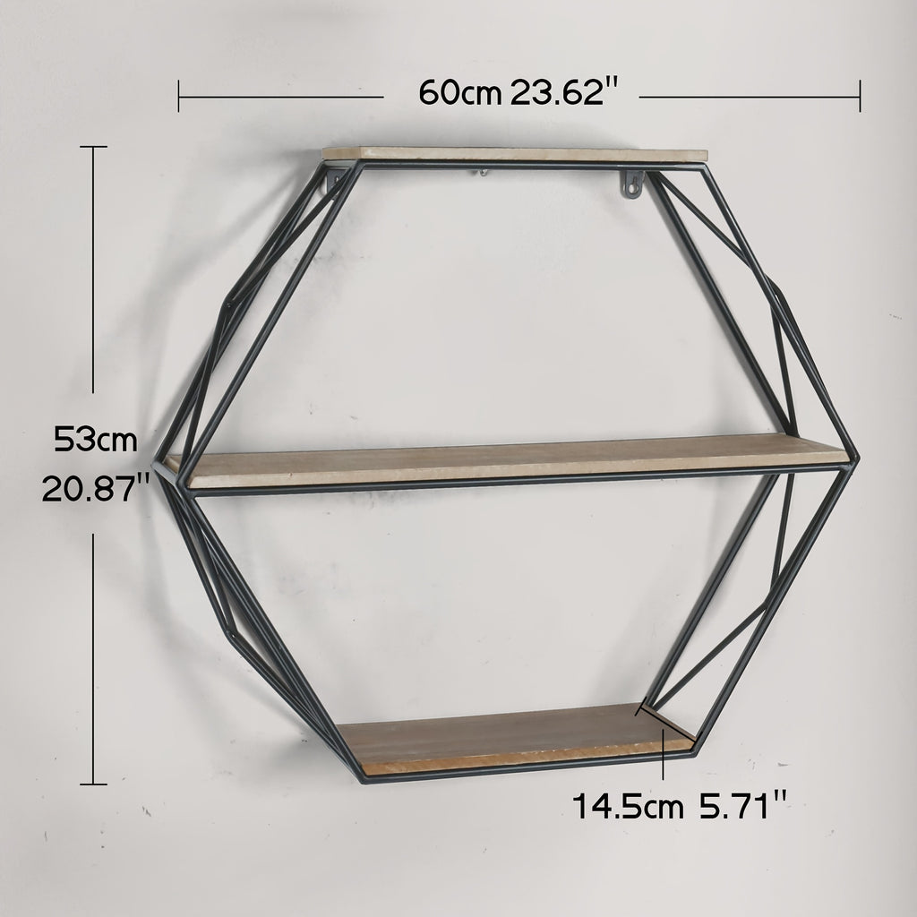 Hexagon Wall Shelves, Floating Shelves, Wall Mounted Shelves for Decor, Wood&Metal, Suitable for Living Room, Entryway, Hallway, Office, Floating Shelves House Of Avana