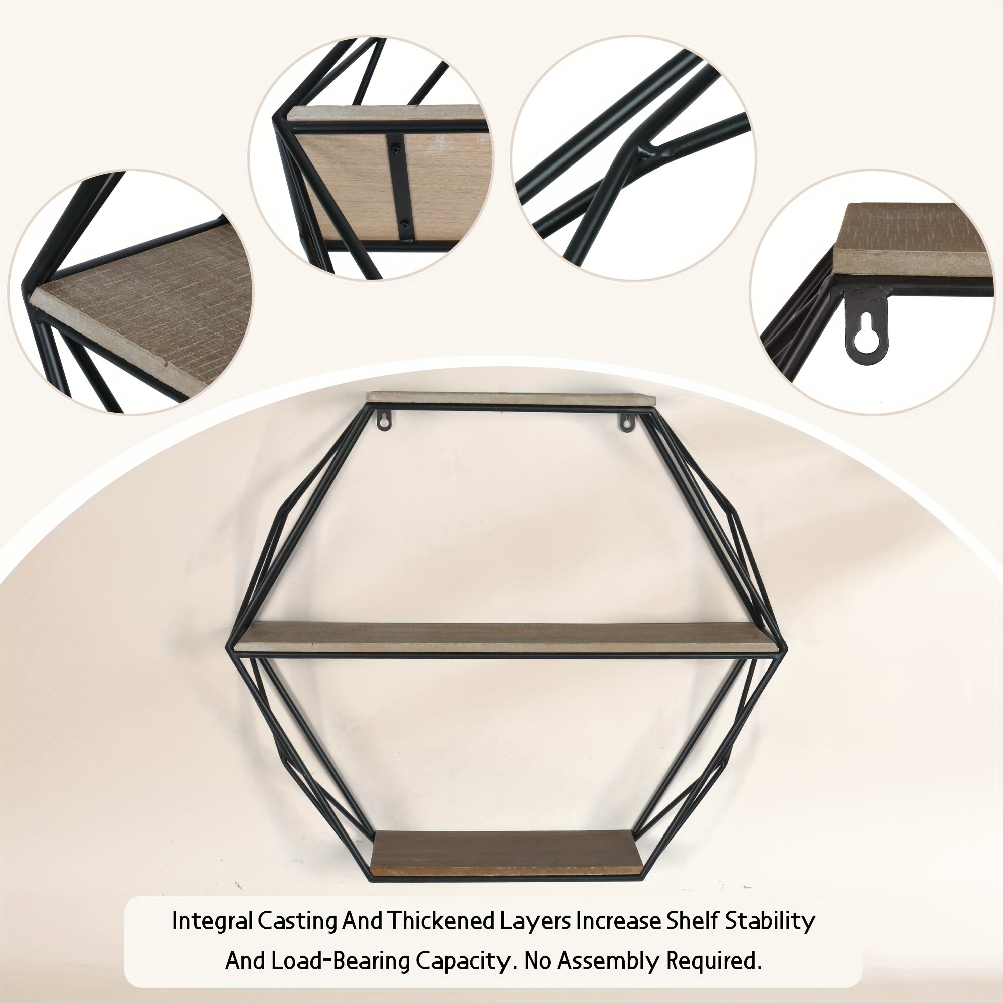 Hexagon Wall Shelves, Floating Shelves, Wall Mounted Shelves for Decor, Wood&Metal, Suitable for Living Room, Entryway, Hallway, Office, Floating Shelves House Of Avana