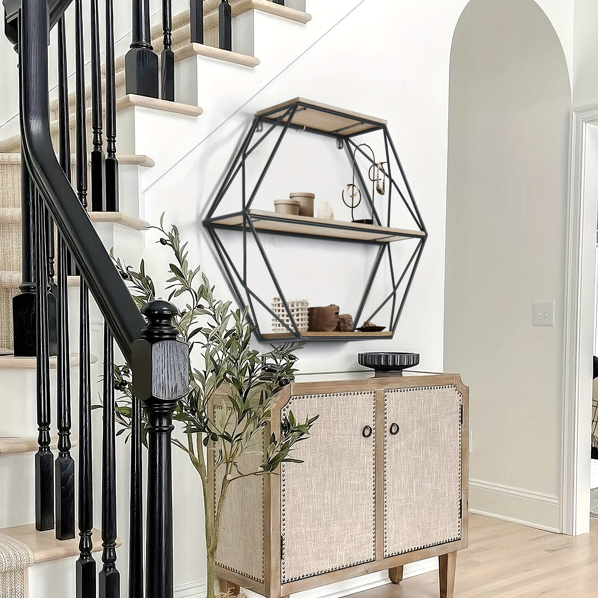 Hexagon Wall Shelves, Floating Shelves, Wall Mounted Shelves for Decor, Wood&Metal, Suitable for Living Room, Entryway, Hallway, Office, Floating Shelves House Of Avana