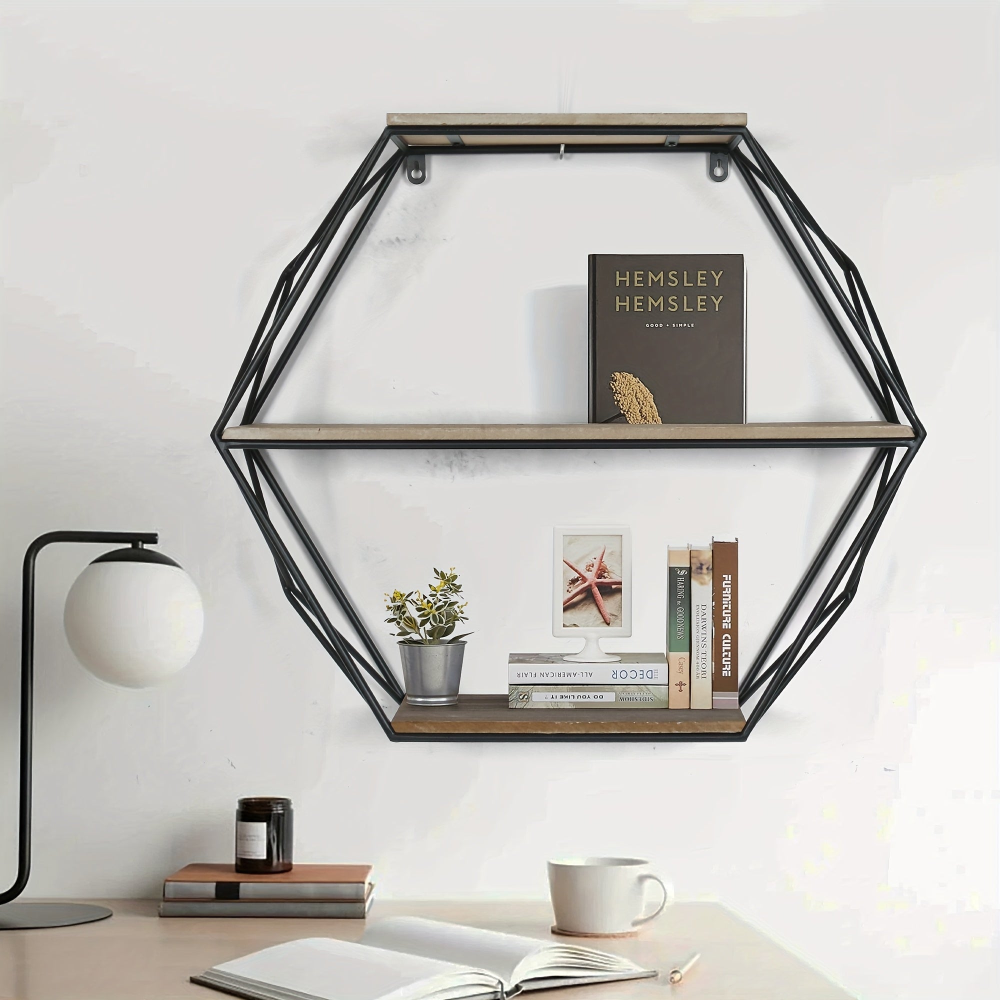 Hexagon Wall Shelves, Floating Shelves, Wall Mounted Shelves for Decor, Wood&Metal, Suitable for Living Room, Entryway, Hallway, Office, Floating Shelves House Of Avana