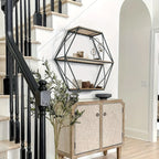 Wood and metal hexagon shelves, wall mounted, floating design - House of Avana