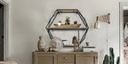 Wood and metal hexagon shelves, wall mounted, floating design - House of Avana