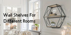 Wood and metal hexagon shelves, wall mounted, floating design - House of Avana