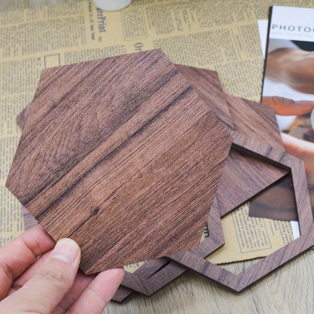 Brown wooden 3D hexagon wall panels, reusable and peel & stick - House of Avana