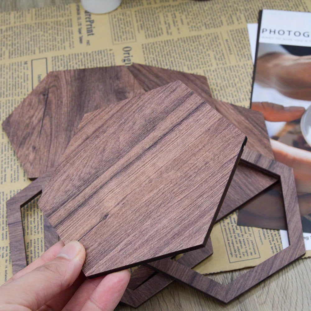 Brown wooden 3D hexagon wall panels, reusable and peel & stick - House of Avana