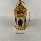 1pc of Hollow Iron Candle Holder Lantern, European Creative Hexagonal Frame Hanging Colorful Lantern, Middle Eastern Ramadan Home And Kitchen Festive Decoration Ornament. House Of Avana