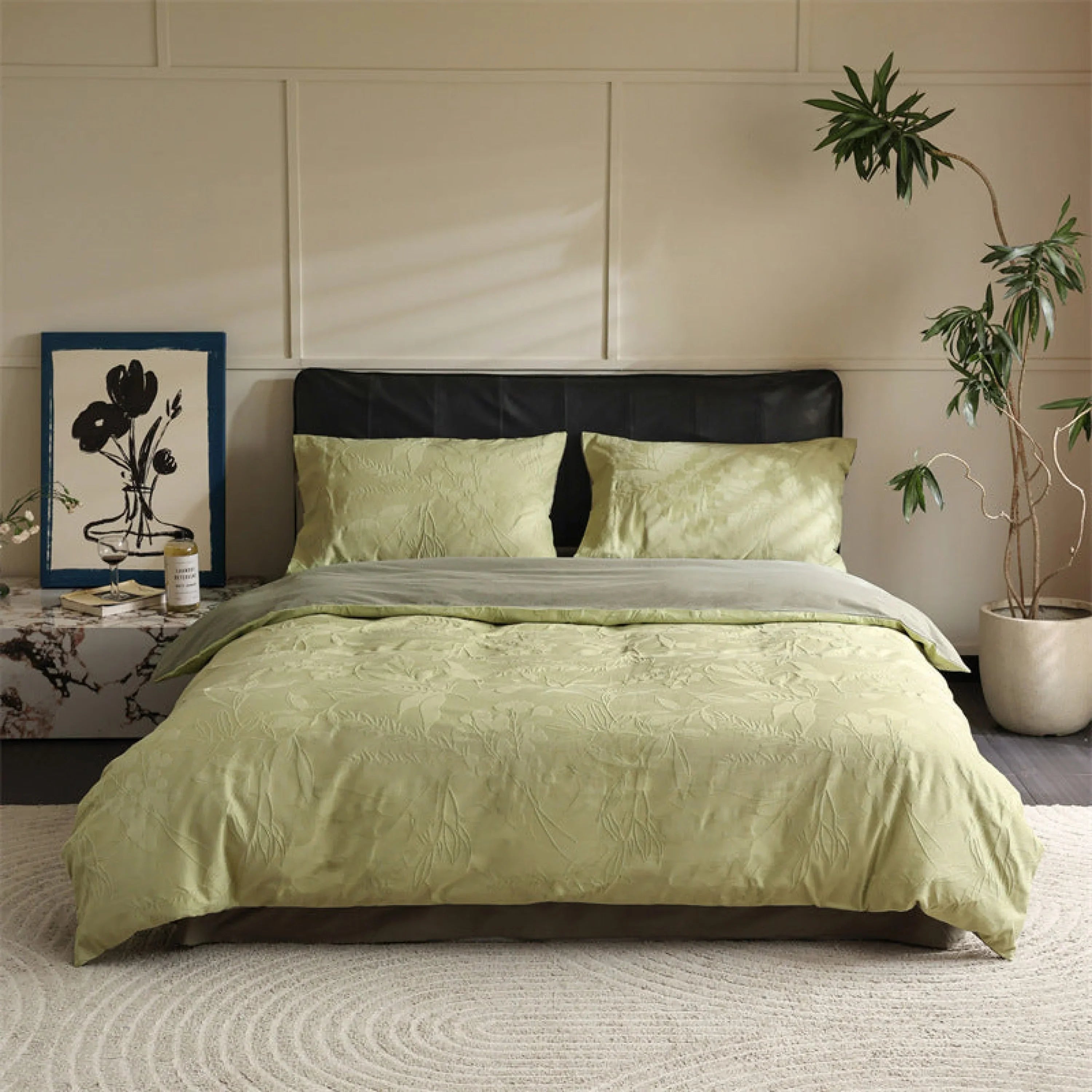 Hidden Garden Jacquard Floral Bedding Set / Moss Green Ever Lasting