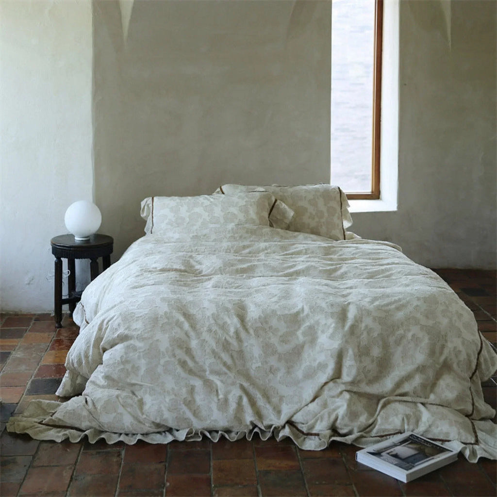 Hidden Garden Linen Cotton Floral Ruffle Bedding Set Ever Lasting